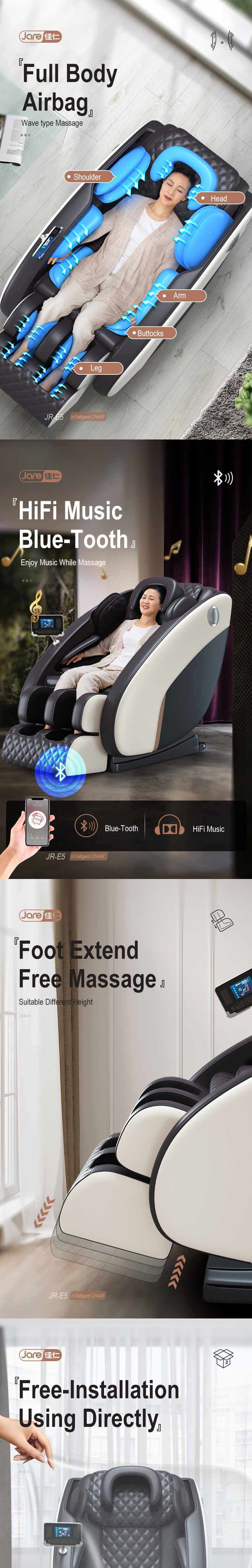 JR-E5 Factory price Hot Sell Blue-Tooth Music Chair Full Body Zero Gravity Shiatsu Massage Chair