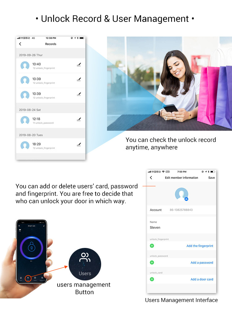 Tuya APP Wifi System Face Recognition Biometric Smart Door Lock for Home