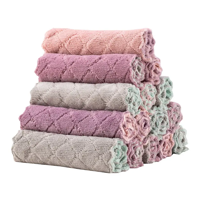 Kitchen coral velvet dish towel double-sided thickening absorbent dish towel household cleaning cloth absorbent oil towel