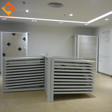 Custom metal material showroom sliding wooden flooring ceramic tile display racks
