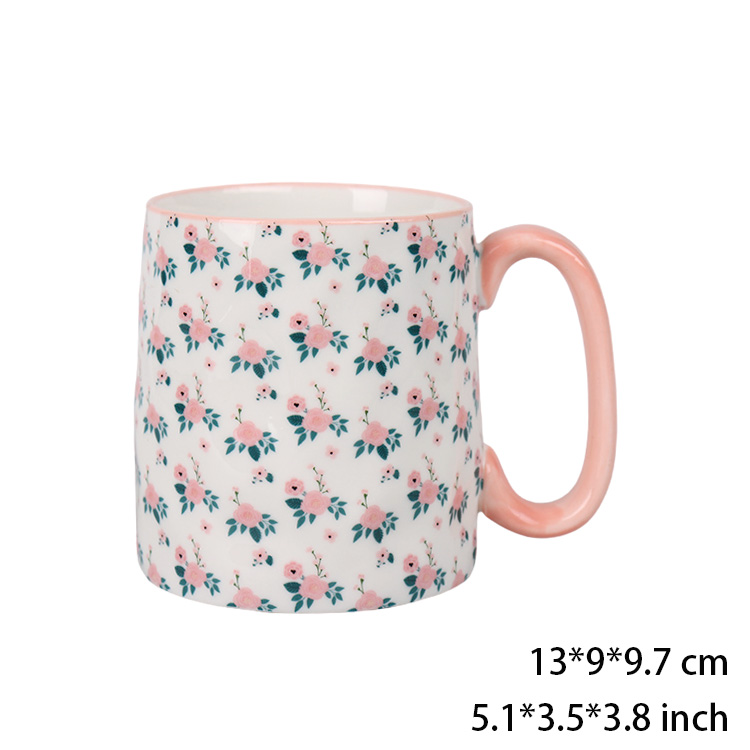 Cute Korean Cup Pink Ceramic Coffee Breakfast Cup With Flower Decor For Girl Lady Microwave Safe