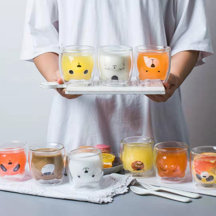 Little Bear Creativity Food Grade Double Wall Glass Cup For Kids