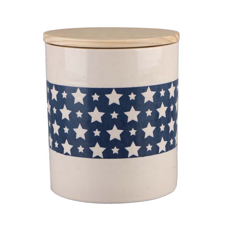 Hot sale cheap custom coffee bean candy sugar container tea canister ceramic food storage jar with wooden carved lid E034