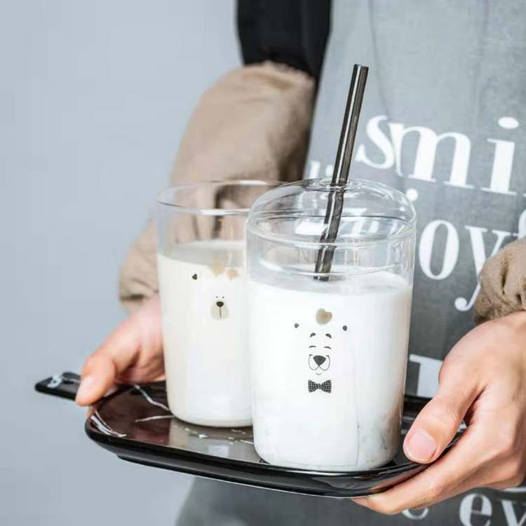 Heat Resistant Glass Drink Cup With Sucker Juice Cup High Borosilicate