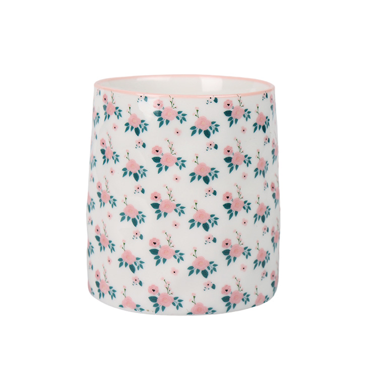 Cute Korean Cup Pink Ceramic Coffee Breakfast Cup With Flower Decor For Girl Lady Microwave Safe