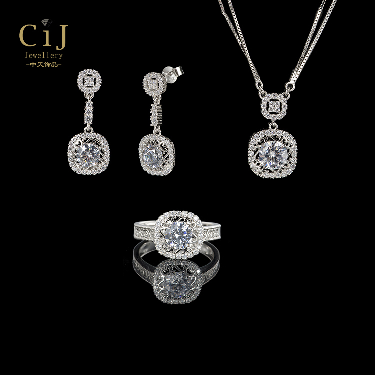Pendant Earring Set Classic Oval Diamond Pendant Earrings Set Diamond Stud Earrings Sterling Silver White Gold Bridal Wedding Pendant Set
