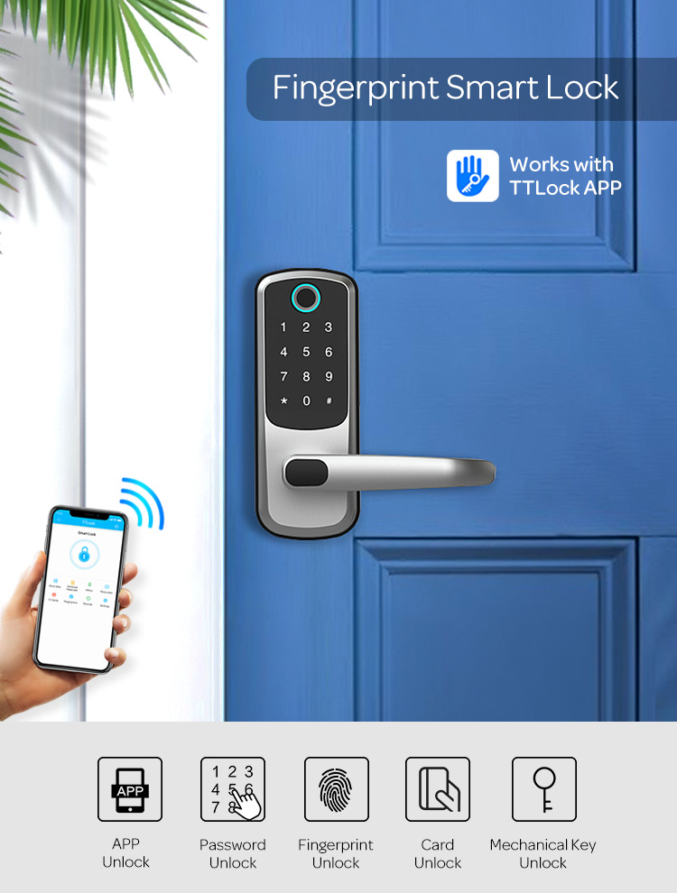 Safety Electric APP Fingerprint Card Code Combination Smart Door Lock with Touch-Screen Keypad