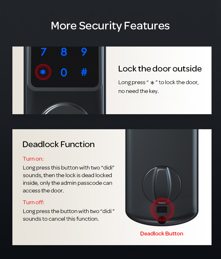 Keyless Electric Card Code Combination Electronic Deadbolt Door Lock with Tuya Smart Life APP