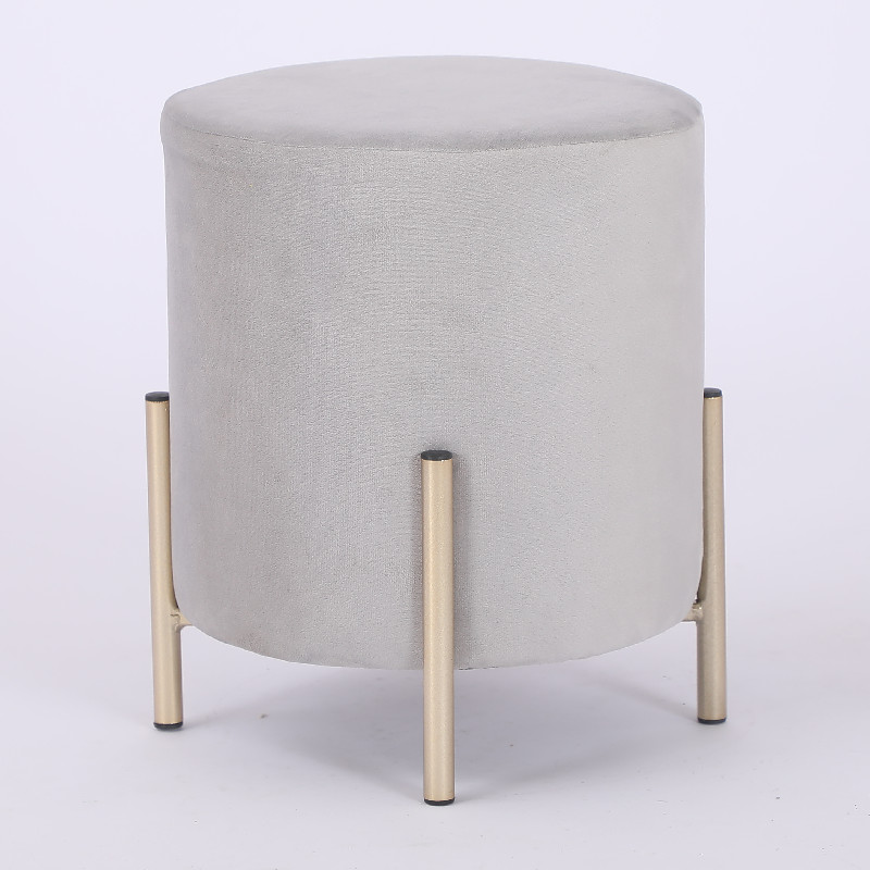 Simple Elegant Ottoman Design Public Chrome Leg Round Shape Velvet Home Furniture Living Room Furniture Home Stool & Ottoman