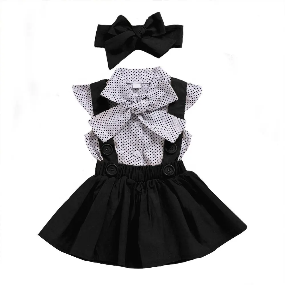 Kids Clothes Flying Sleeve Dot Top Strap Skirt Princess Suit Summer Baby Girls Dress Clothing Sets