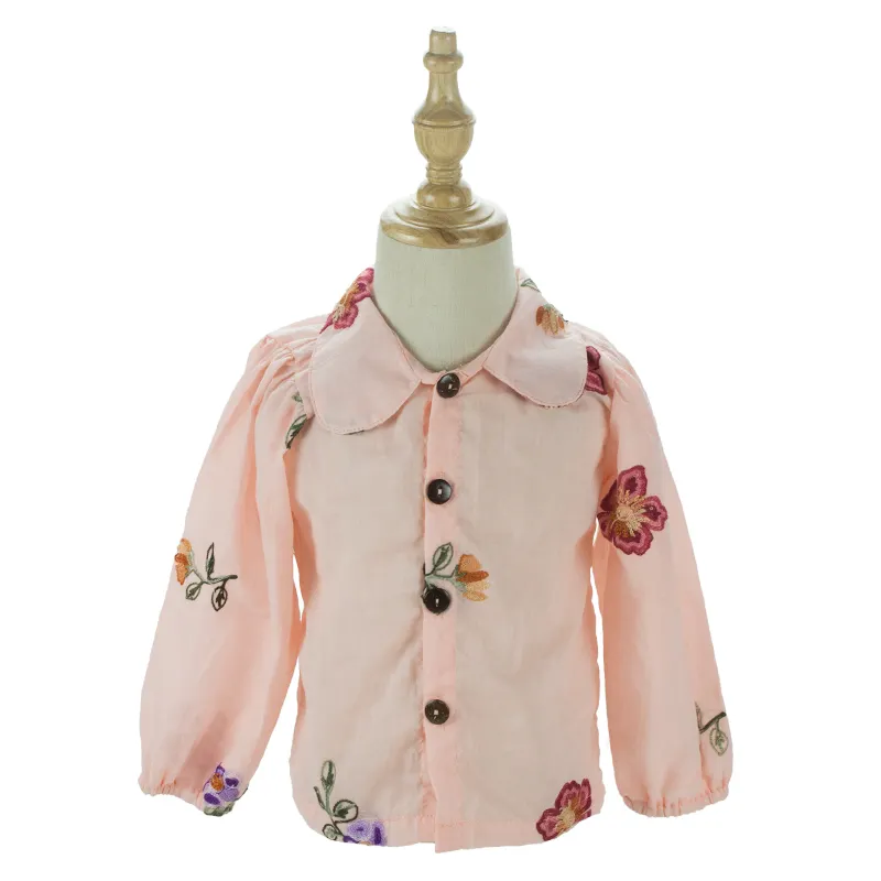 Лидер продаж; модная Осенняя льняная хлопковая одежда с длинными рукавами и вышивкой для девочек; розовый топ