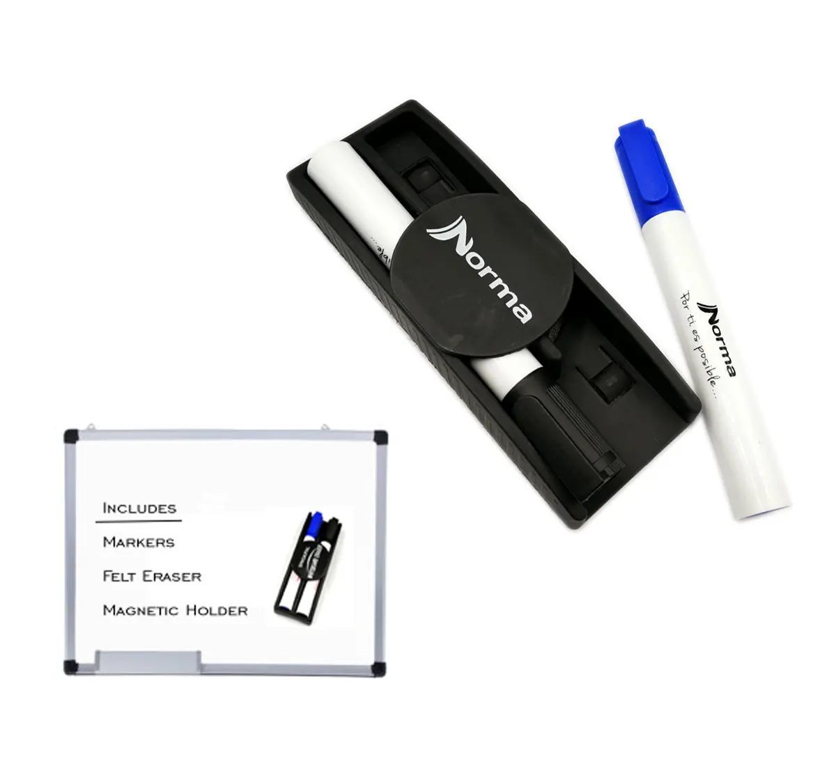 Dry Erasable Marker Pen Set with magnetic pen holder and felt eraser