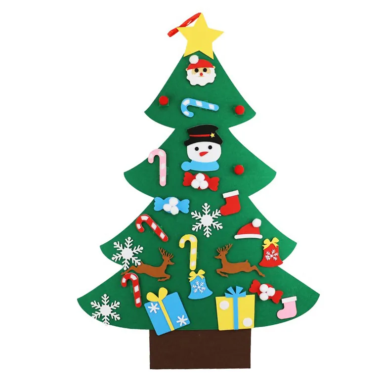 Custom DIY craft kids felt christmas tree with ornaments Children room felt decoration