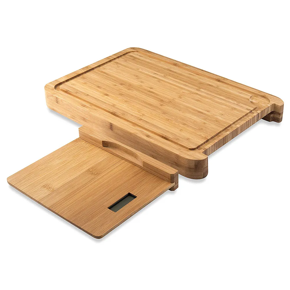 Eco-friednly Natural Food Prep Bamboo Cutting Board With Removable Kitchen Digital Scale