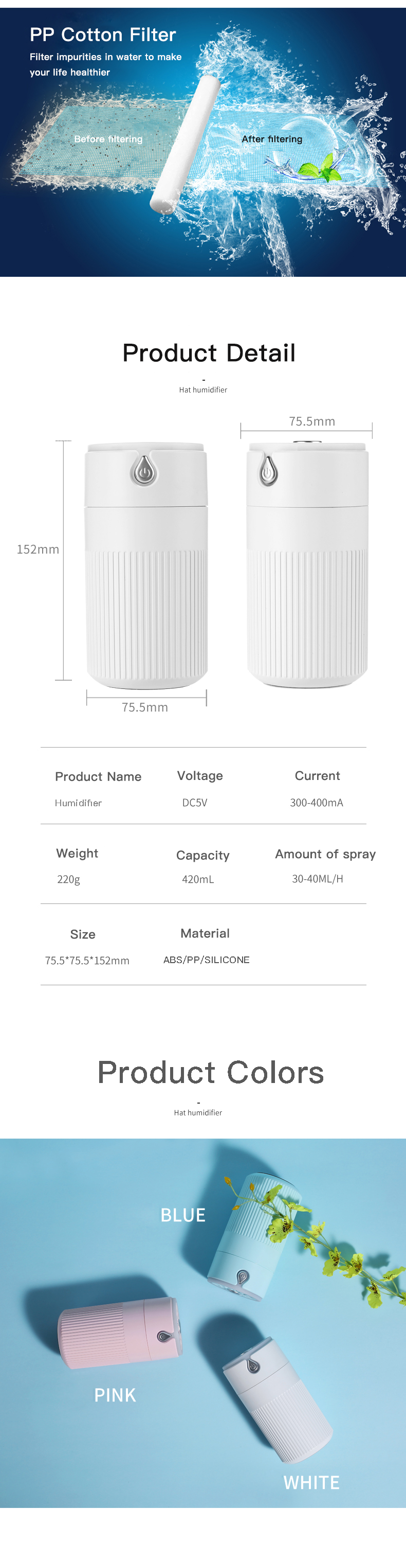 Ultrasonic USB Car Air Humidifier and mini aromatic large humidifier with 420ml