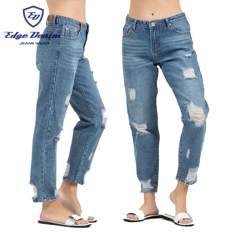 Классические хлопковые рваные джинсы с высокой талией, большие размеры