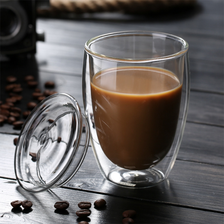 250ml 350ml 450ml Double Wall glass cup with  Lid
