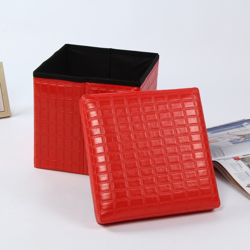High quality folding ottoman and square pvc leather Folding  Storage Ottoman  for  furniture