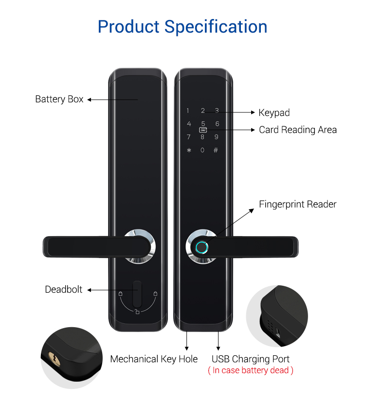 Tediton Smart Life Keyless Digital Electronic Biometric Fingerprint WiFi Tuya APP Smart Door Lock
