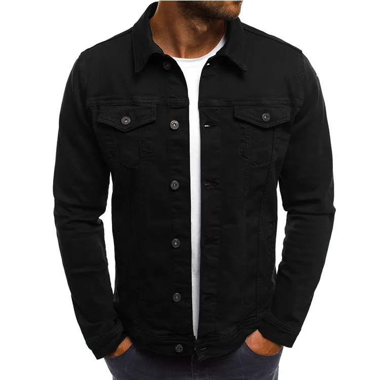 JACKETOWN 2020 New Fashion Wholesale Plain Washed Cotton Casual Black Men's Denim Jeans Jacket