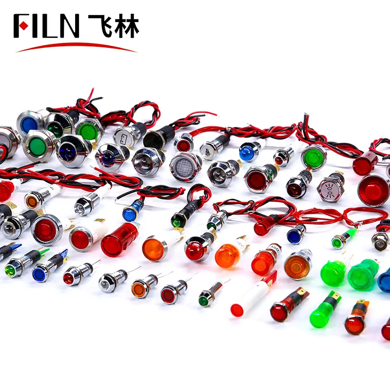 8mm Car logo black housing led red yellow white blue green 12v led indicator light with 20cm cable