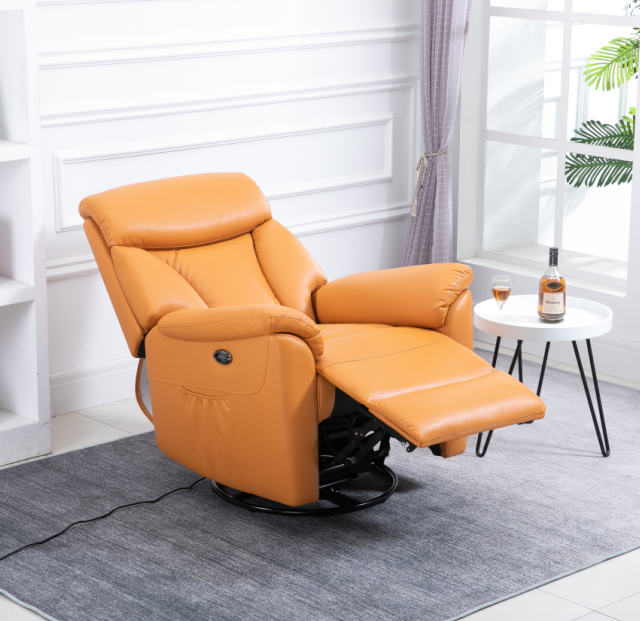 Orange Synethic Leather Super Soft Relaxing And Comfortable Manual Recliner Sofa Swivel and Rocker