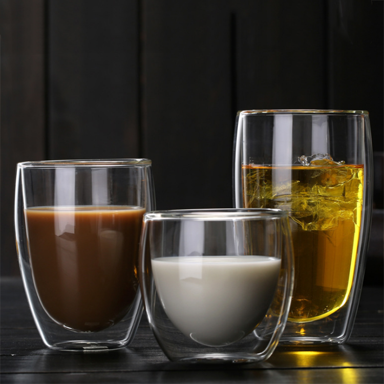250ml 350ml 450ml Double Wall glass cup with  Lid
