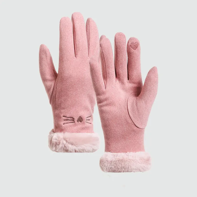 Gloves For Winter Cute Lovely Winter Warm Touchscreen Texting Faux Fur Gloves For Women With Cat Animal Face Embroidery