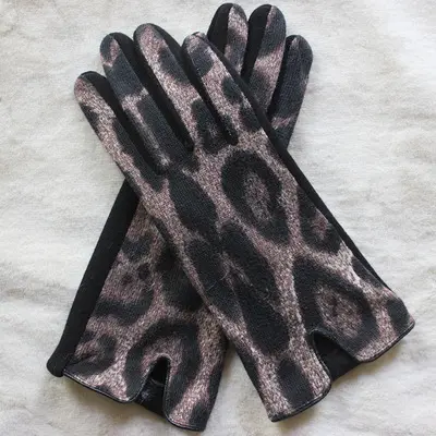 Wholesale High Quality Winter Ladies Cashmere Touch Screen Outdoor Driving Warmth Windproof Leopard Print Gloves