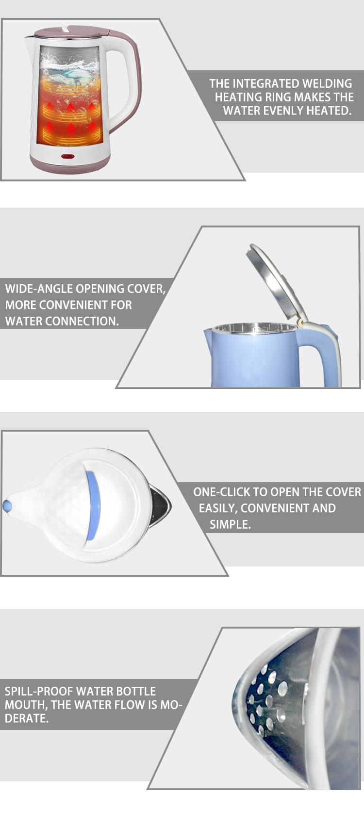 Factory OEM hot sale household double-layer walls cordless electric jug kettle