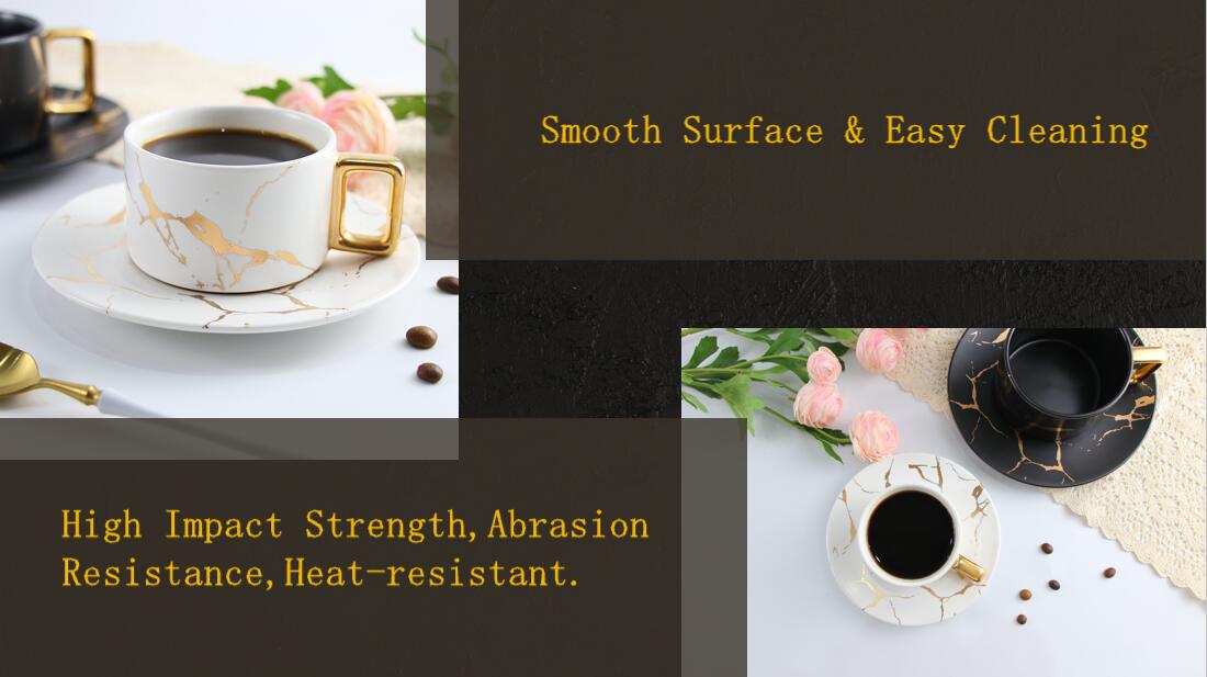 Marble european black marble tea water cup ceramic coffee cup set with saucer