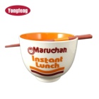 factory supply wholesale reusable japanese deep ceramic bowl ramen with chopsticks
