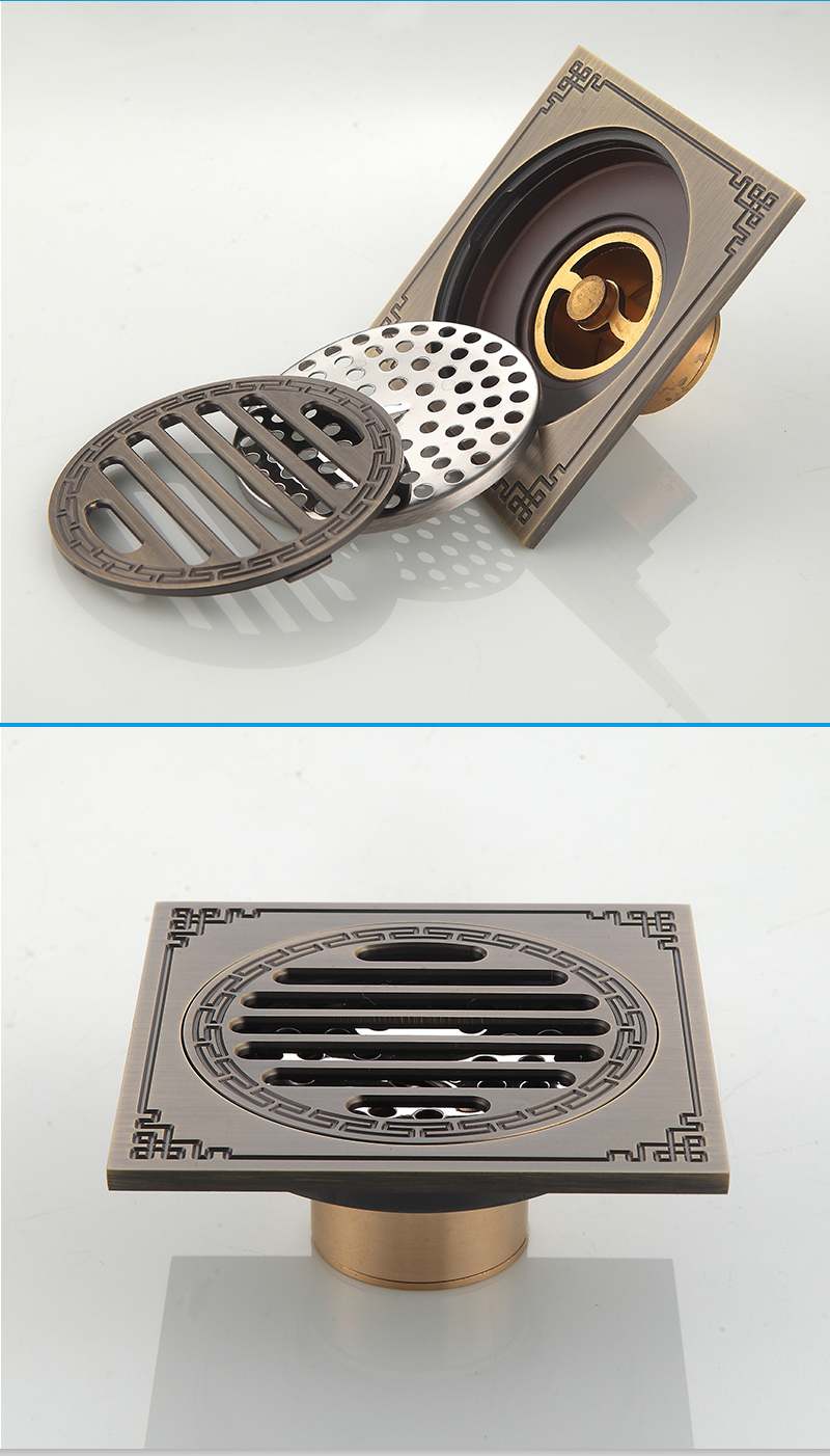 100 X 100 mm Shower Tray Concealed Square Retro Classic Brass Ideal Anti Odor Roof Gold Shower Toilet Floor Drain Aluminum Cover