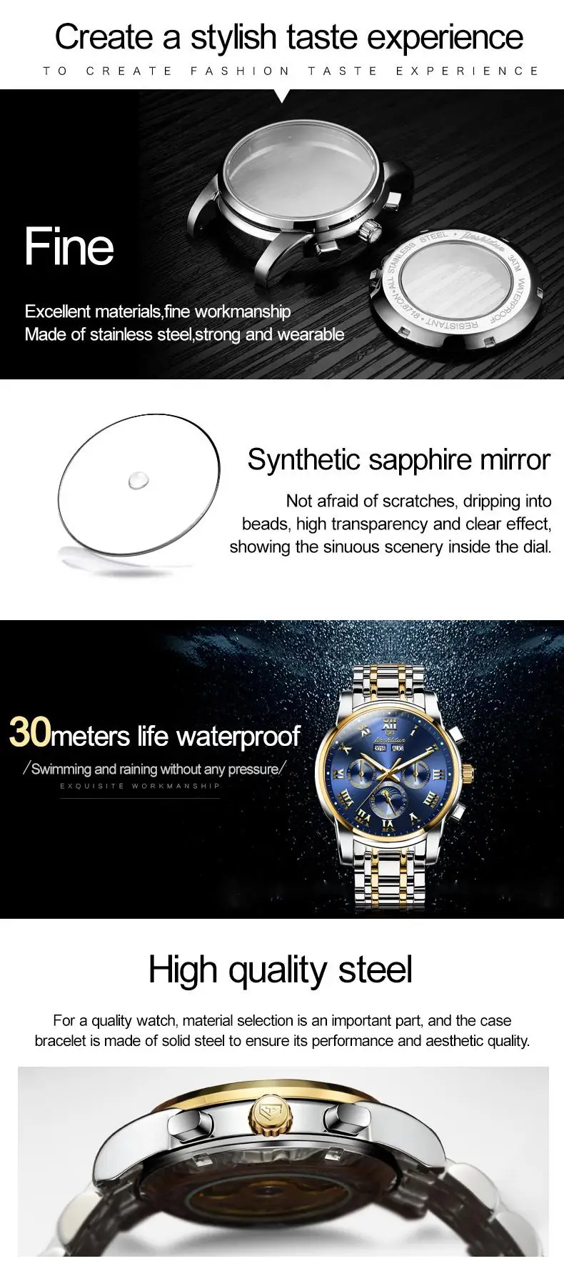 Men Watch Top Luxury Brand JSDUN Montre Homme Avec Date Complete Calendar Mechanical WristWatch ShenZhen Factory Supplier