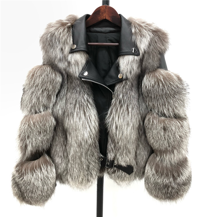 2021 Luxury design ladies leather and fur coats genuine real fox fur coat women