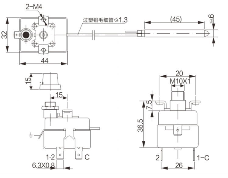 16(4)A 250V Manual Reset Capillary Tube Thermostat China