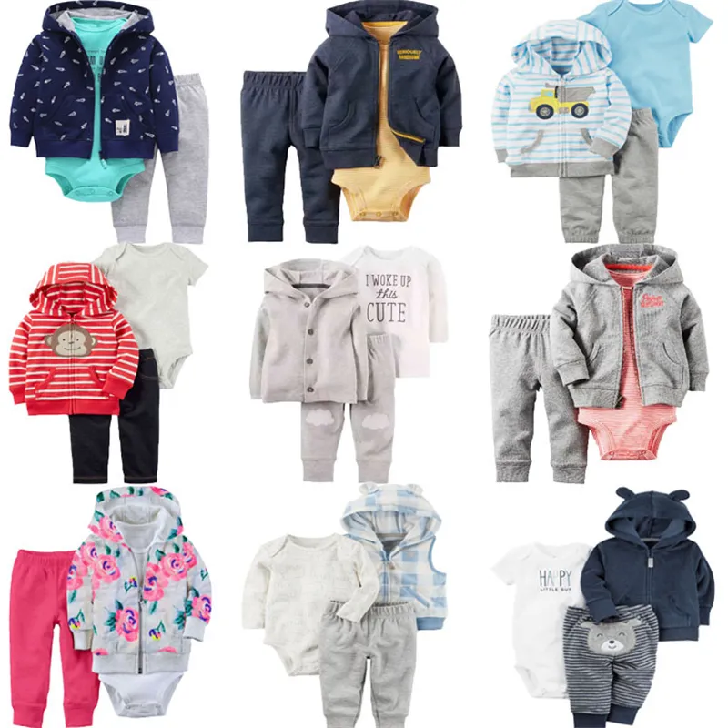 Wholesale high quality baby romper +pants +coat 3pcs infants clothes sets baby outfits newborn baby clothes