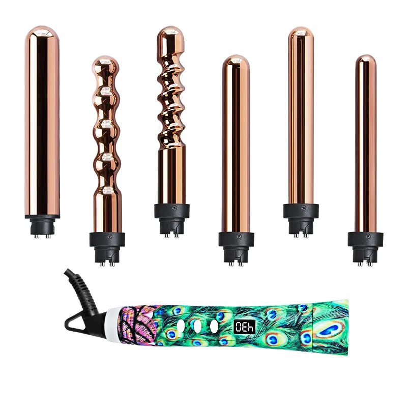 5 in 1 Ceramic Material and LCD Temperature Display Interchangeable curling iron