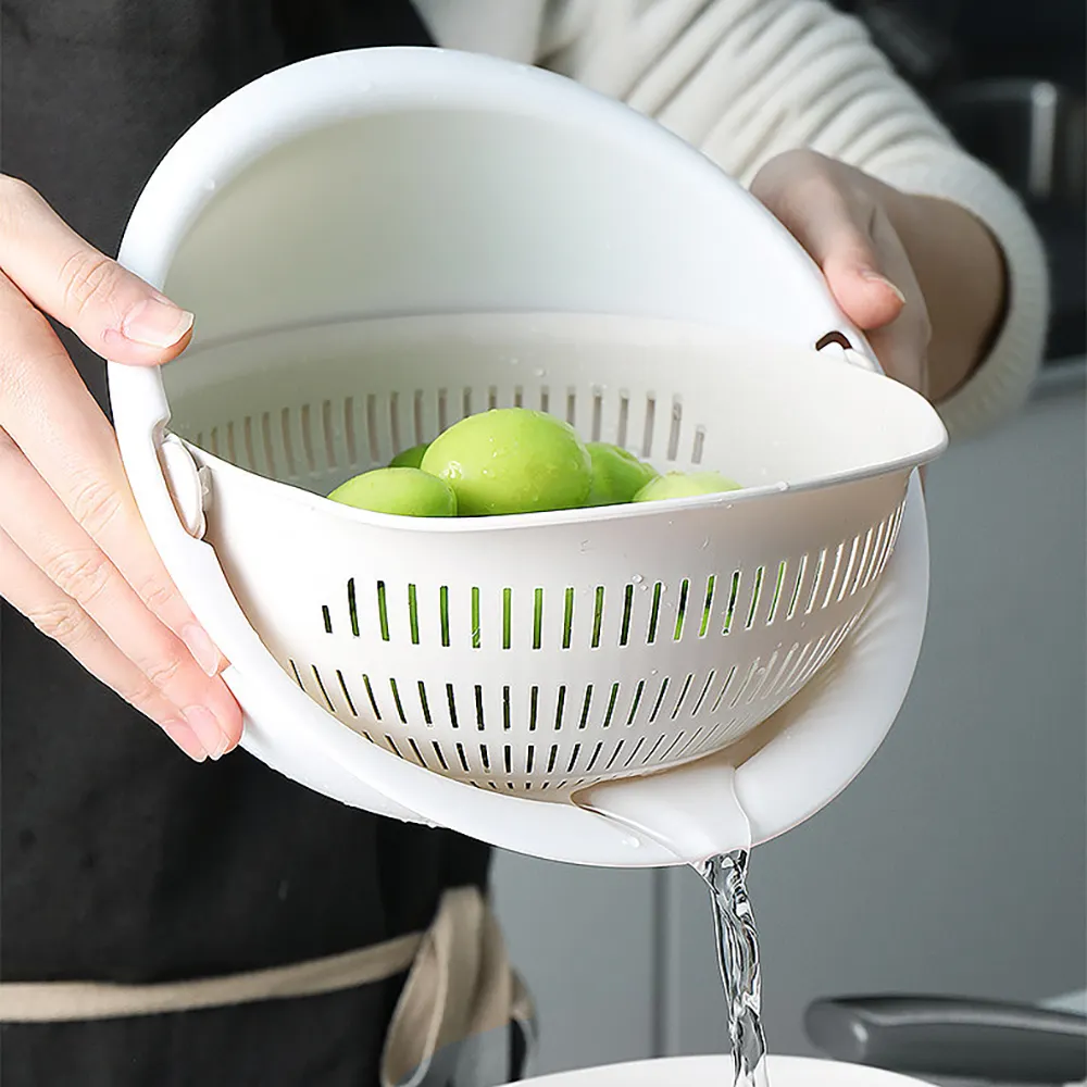 Kitchen Drain Basket Bowl Rice Washing Colander Baskets Kitchen Strainer Noodles Vegetables Fruit Double Drain Storage Basket