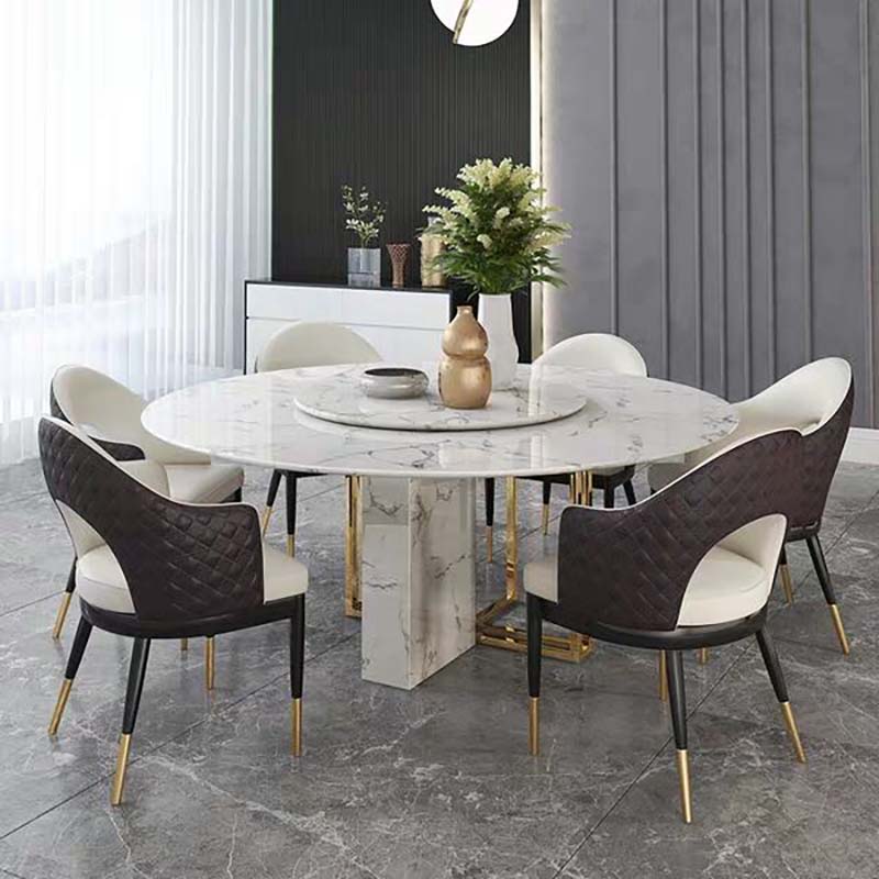 Modern Design Home Dining Room Furniture Real Marble Dining Table round marble gold stainless steel metal stand