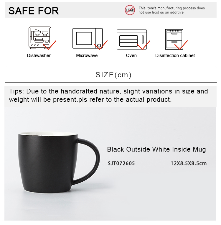 OEM Color Logo Porcelain Black Outside White Inside 300ml matt mug