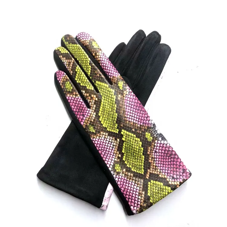 Wholesale Winter Touch Screen Leather Gloves Women's Snakeskin Fashion Stitching Gloves