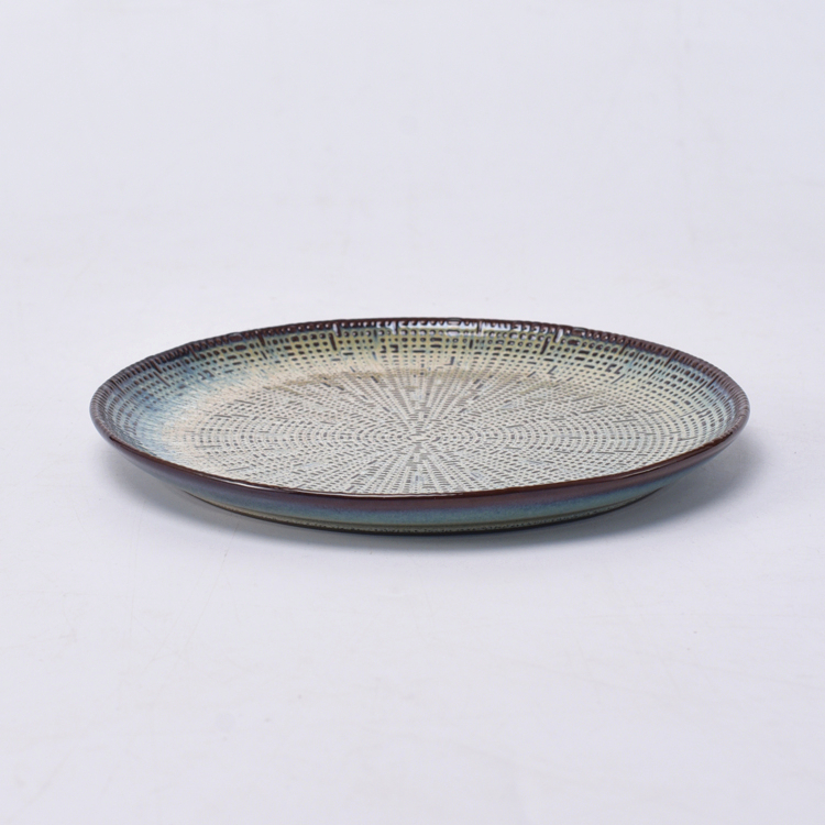 Linen texture tableware rustic round bulk ceramic pasta steak dinner plates