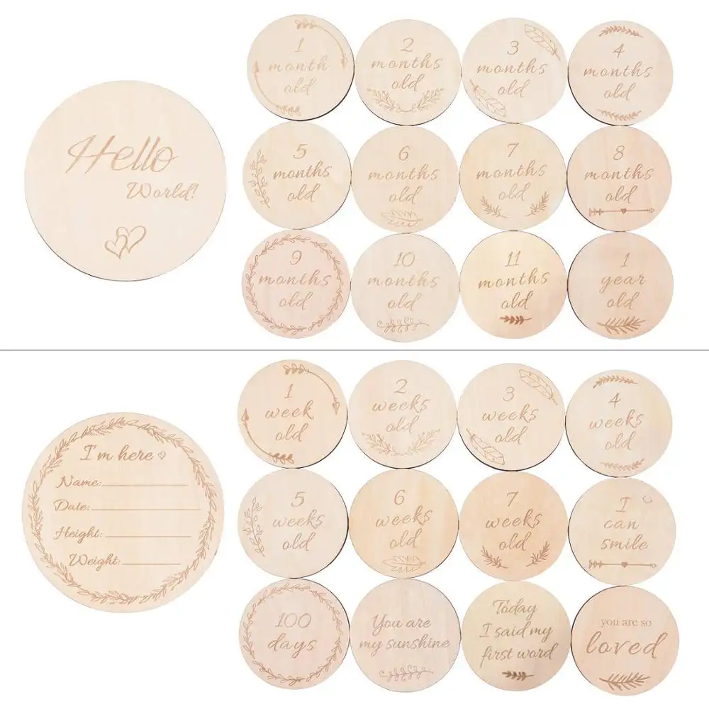 Custom Wooden Baby Monthly Milestone Laser Engraving Cards Pregnancy Announcement Double-Sided Hand-Crafted Circles