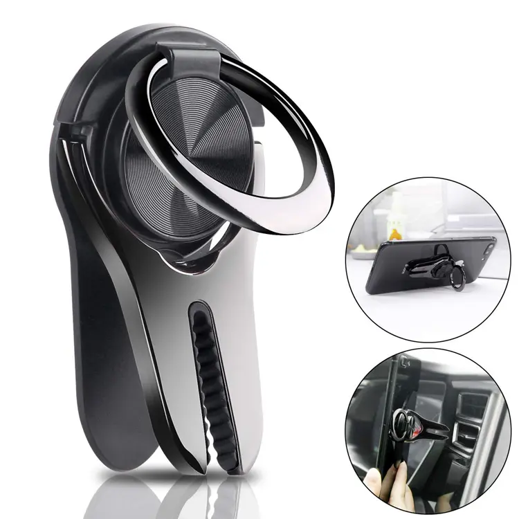 Cell Phone Ring Holder Stand, 2 in 1 Universal Air Vent Car Phone Mount Metal Finger Ring Grip Mobile Phone Stand