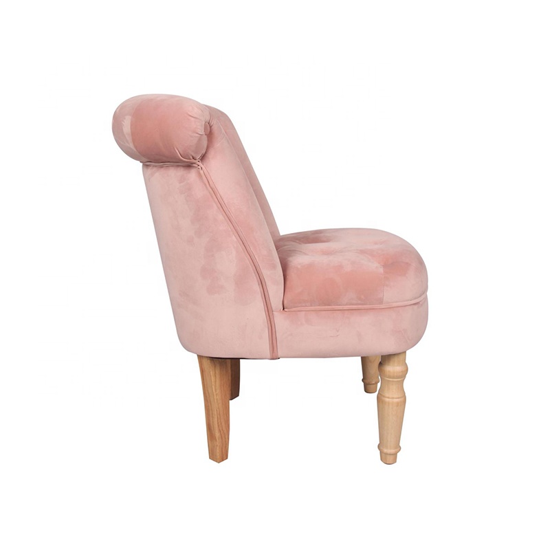 Antique Pink Velvet Accent Chair Round Seat Wooden Legs Tufted Chesterfield Accent Chair