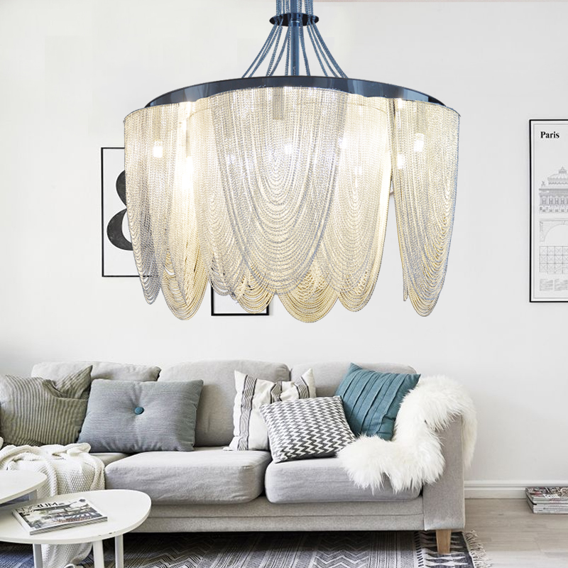 Luxury aluminum chain chandelier lighting decorative metal chain hanging chandelier