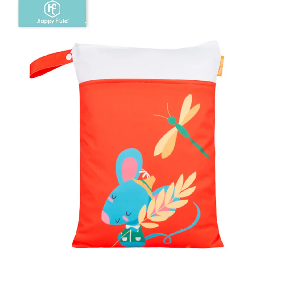 Happyflute Waterproof PUL fabric wet bag Multifunctional diaper bag with double pocket