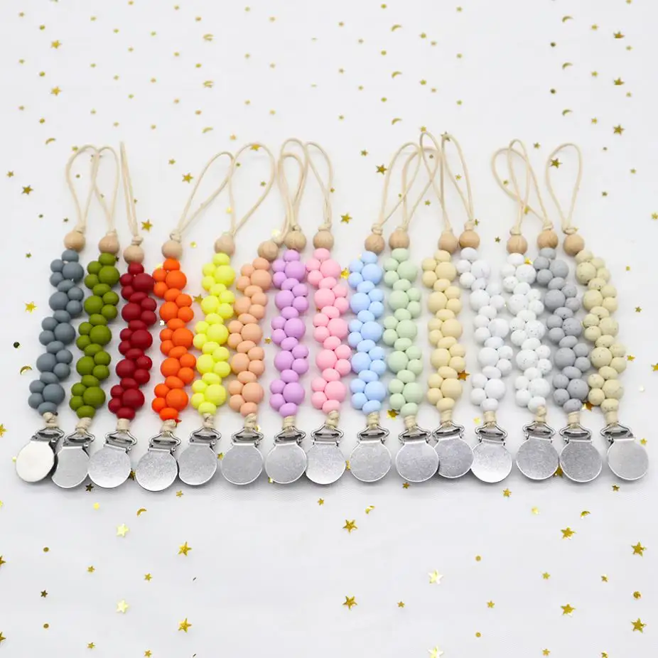Whosale BPA Free DIY Silicone Teether Beads Pacifiers Clip Chain For Baby Teeth