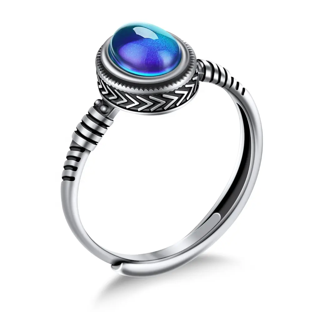2021 модное Amazon горячая Распродажа подарок для матери регулируемый размер ювелирные изделия S925 Стерлинговое Серебро меняющий Цвет Камень настроение кольцо